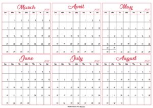 March to August Calendar 2027