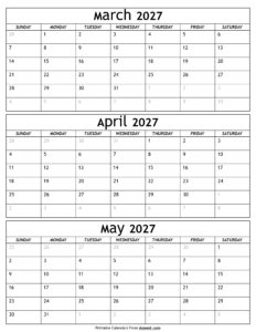 March to May 2027 Calendar