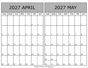 Printable April May 2027 Calendar