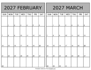 Printable February March 2027 Calendar