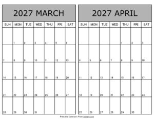 Printable March April 2027 Calendar