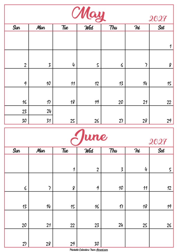 Calendar 2027 May June