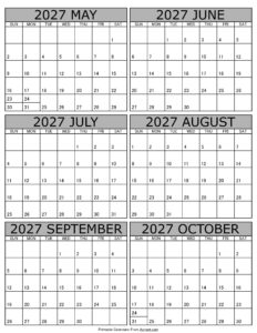 Calendar 2027 May to October