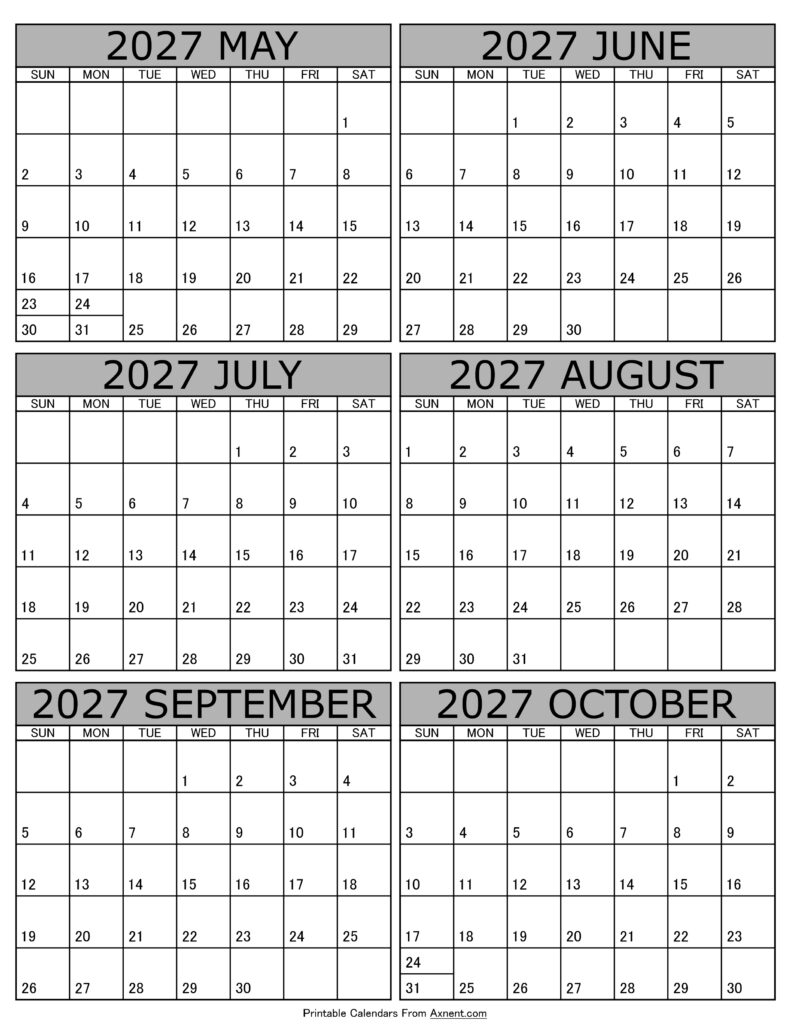 Calendar 2027 May to October