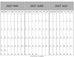 Calendar May June July 2027