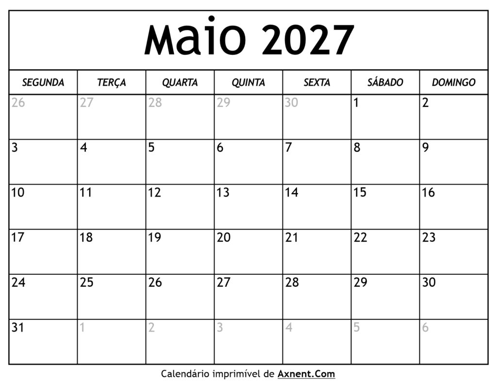 Calendário De Maio De 2027