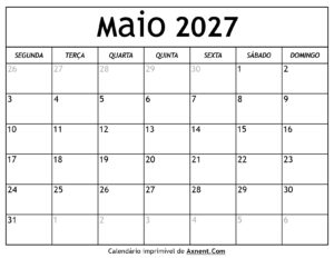 Calendário De Maio De 2027