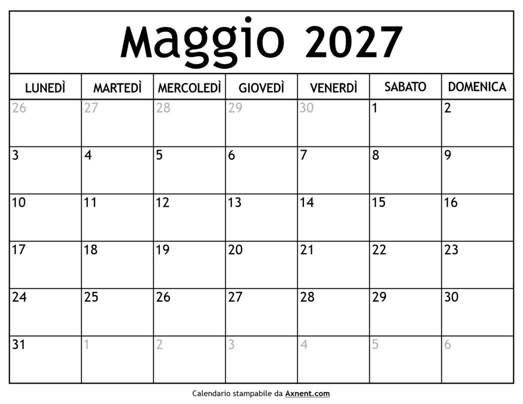Calendario Maggio 2027