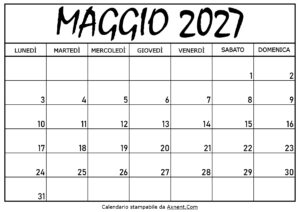 Calendario Maggio 2027 da Stampare