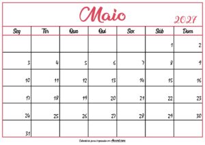 Calendário Maio 2027