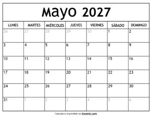 Calendario Mayo 2027