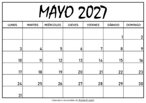 Calendario Mayo 2027 Para Imprimir