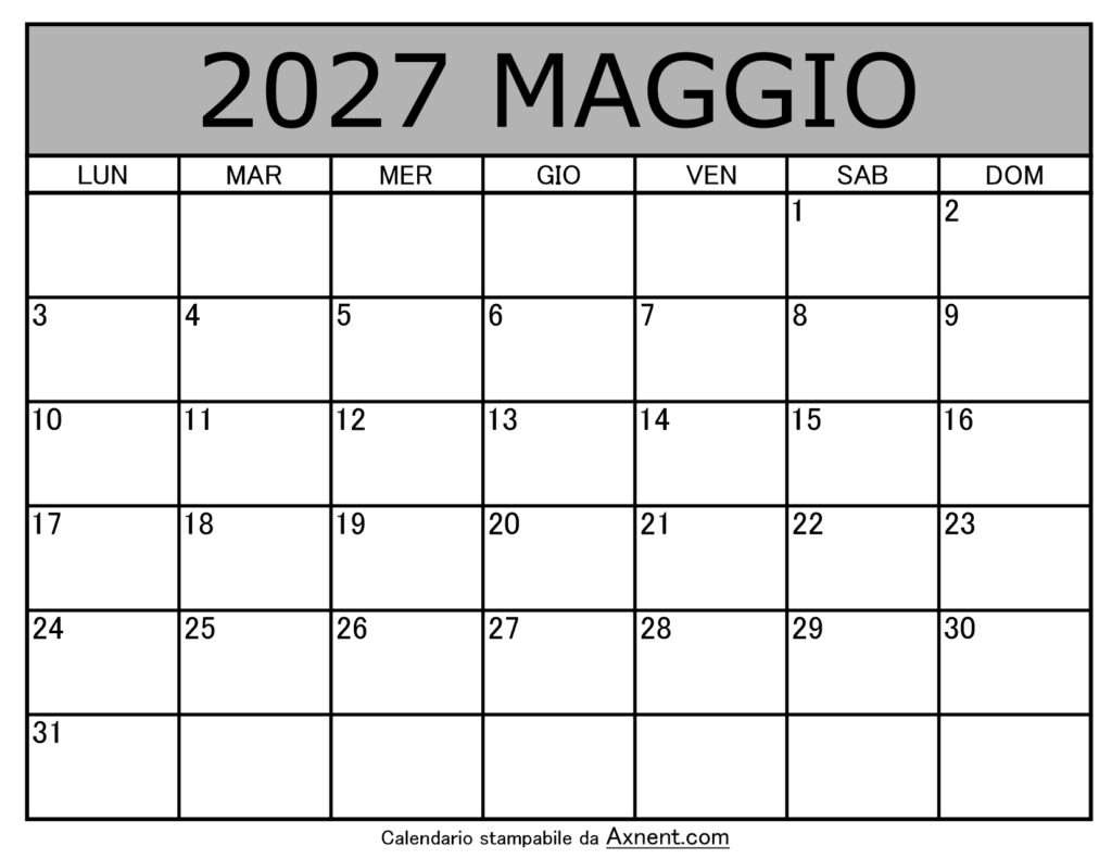 Calendario Mensile di Maggio 2027