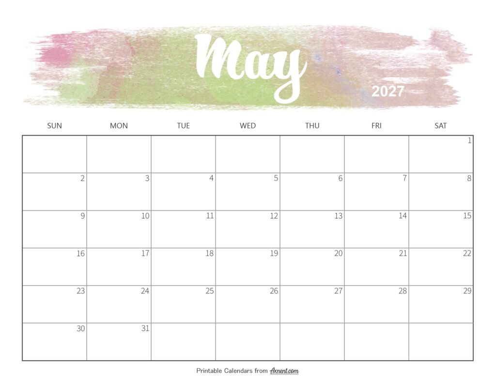 Cute May 2027 Calendar Printable
