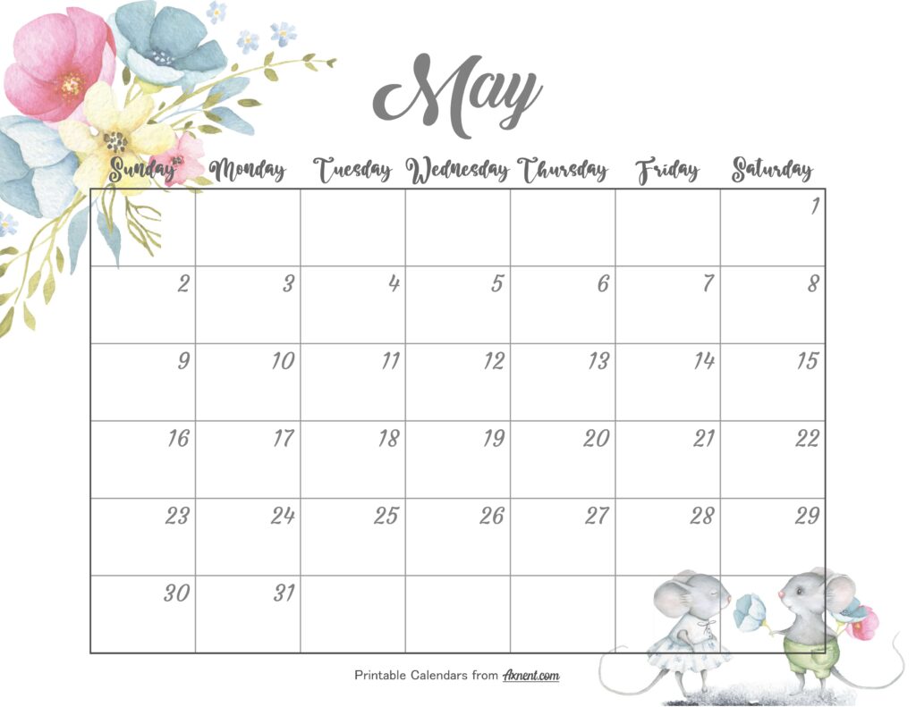 Cute May Calendar 2027