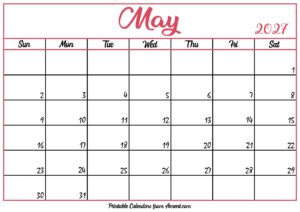 Free May Calendar 2027