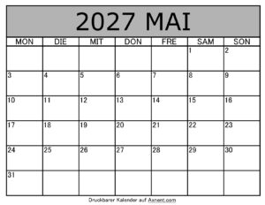 Kalender Mai 2027 zum Ausdrucken