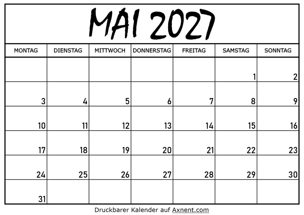 Kalender für Mai 2027