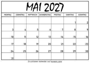 Kalender für Mai 2027