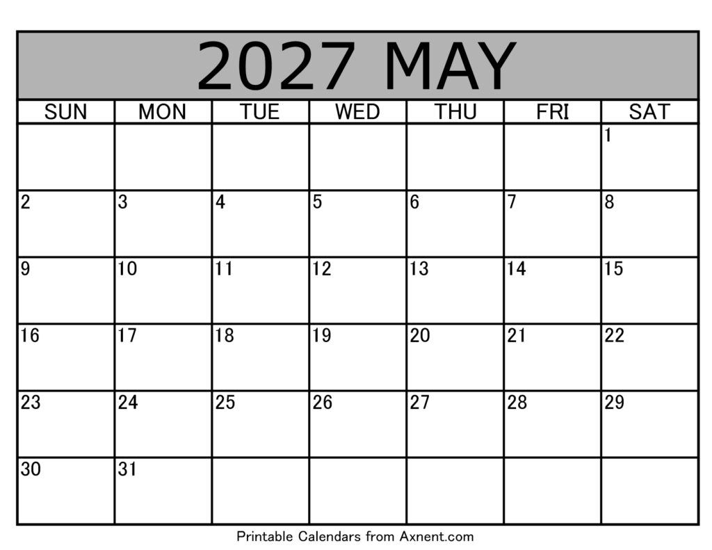 May 2027 Calendar Template