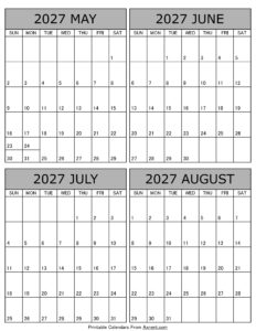 May June July August 2027 Calendar