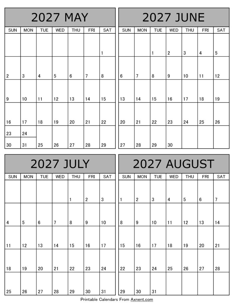May June July August 2027 Calendar
