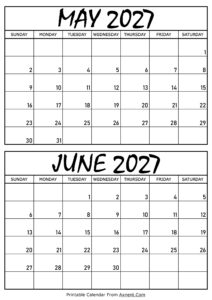 May and June 2027 Calendar