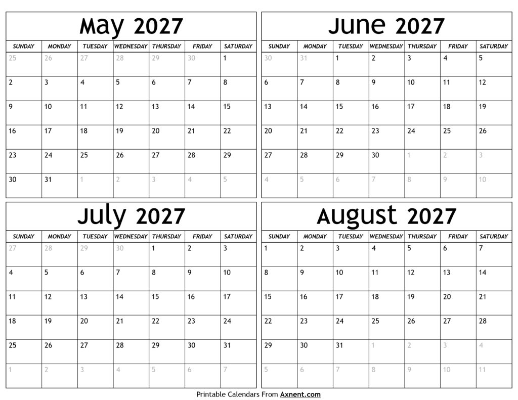 May to August 2027 Calendar