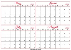 May to August Calendar 2027