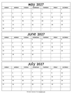 May to July 2027 Calendar