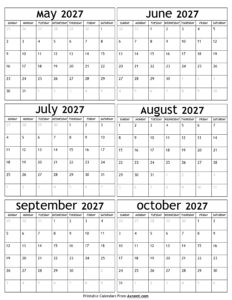 May to October 2027 Calendar