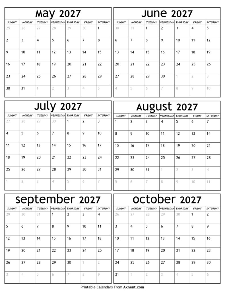 May to October 2027 Calendar