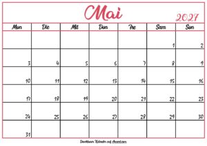 Monatskalender Mai 2027
