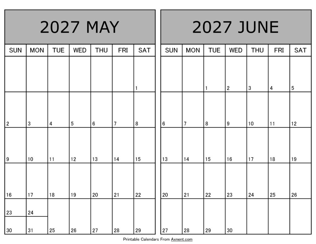 Printable May June 2027 Calendar