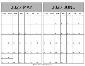 Printable May June 2027 Calendar