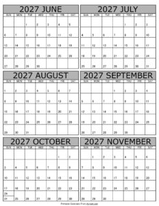 Calendar 2027 June to November
