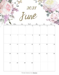 Calendar June 2027 Cute