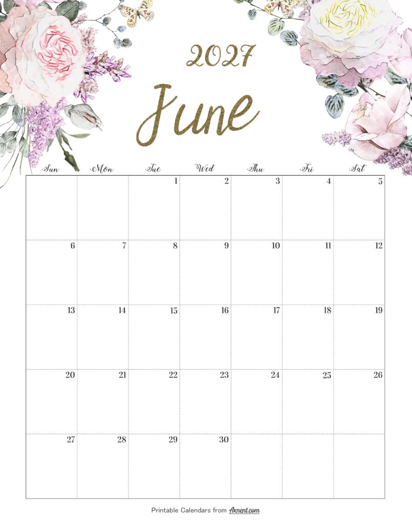 Calendar June 2027 Cute