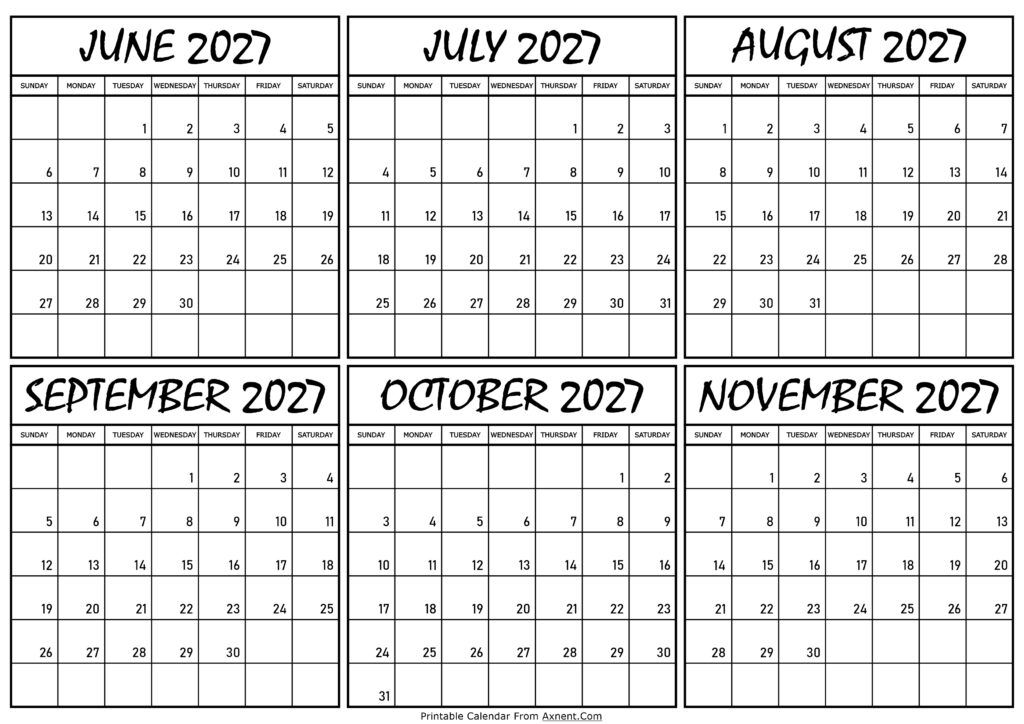 Calendar June to November 2027