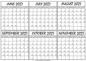 Calendar June to November 2027