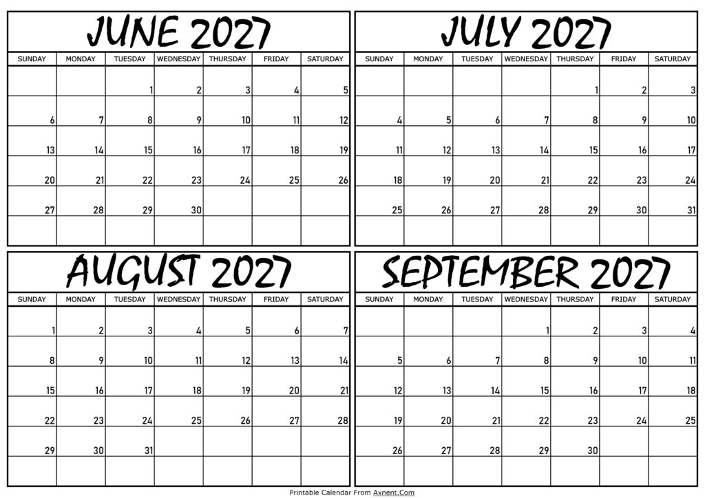 Calendar June to September 2027