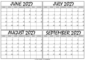 Calendar June to September 2027