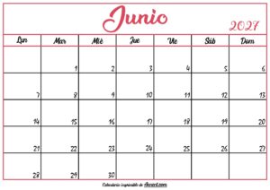 Calendario En Blanco Junio 2027
