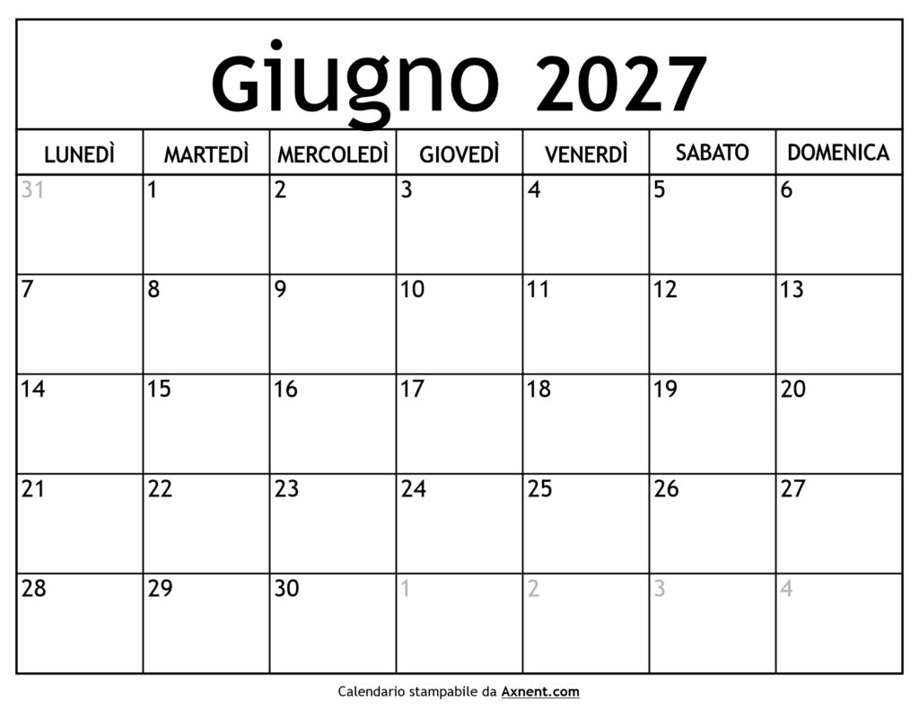 Calendario Giugno 2027