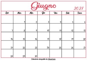 Calendario Giugno 2027 Stampabile