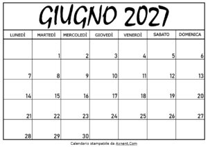 Calendario Giugno 2027 da Stampare