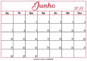 Calendário Junho 2027