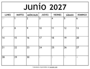 Calendario Junio 2027