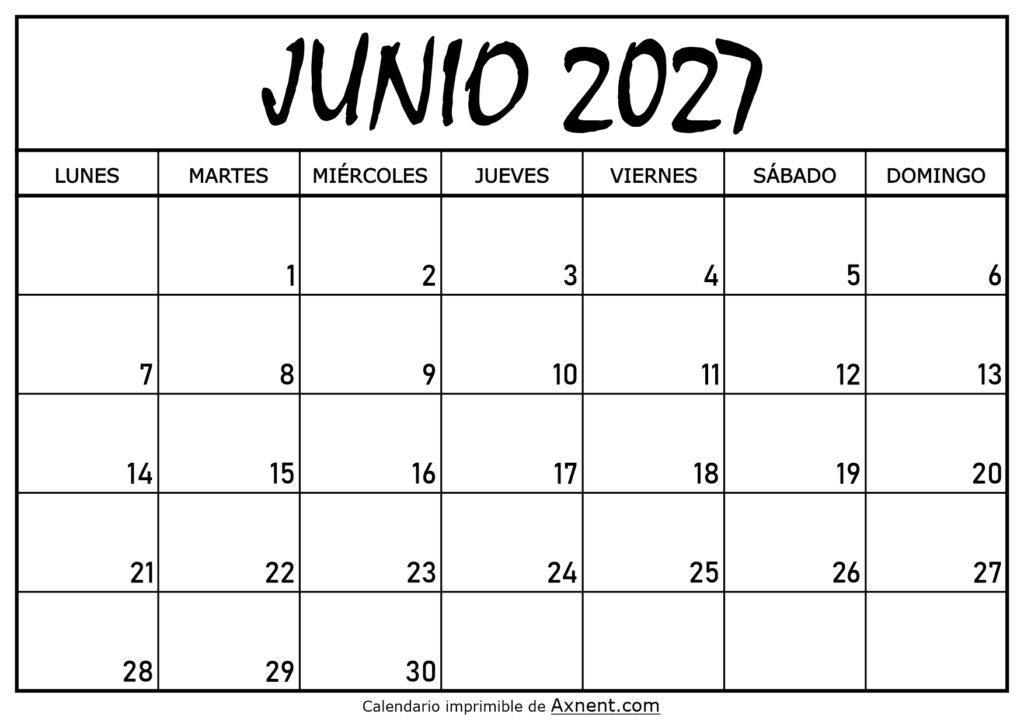 Calendario Junio 2027 Para Imprimir