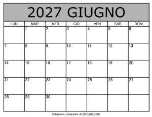 Calendario Mensile di Giugno 2027